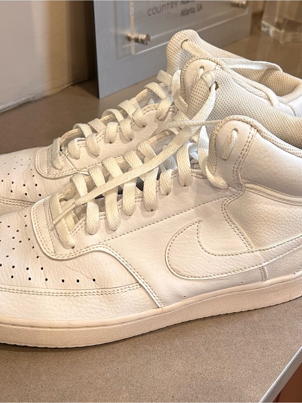 Nike All-White High-Top Leather Sneakers 12 great shape